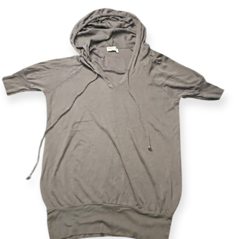 MICHAEL STARS Women’s Gray Supima Cotton Short Sleeve Hoodie Tunic One Size (Fit